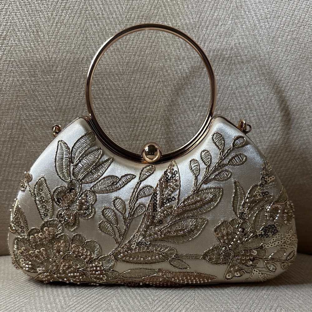 Elegant Gold Embroidered Women's Bag